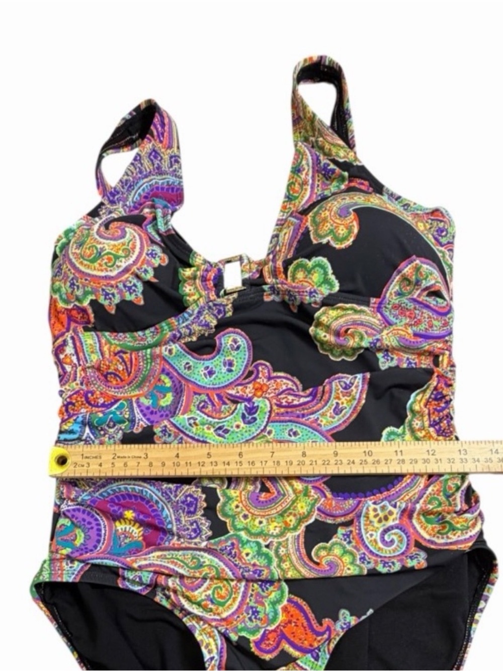 Lauren Ralph Lauren black Bordado Paisley Ruched One-Piece Swimsuit 14 NWT - Picture 15 of 15